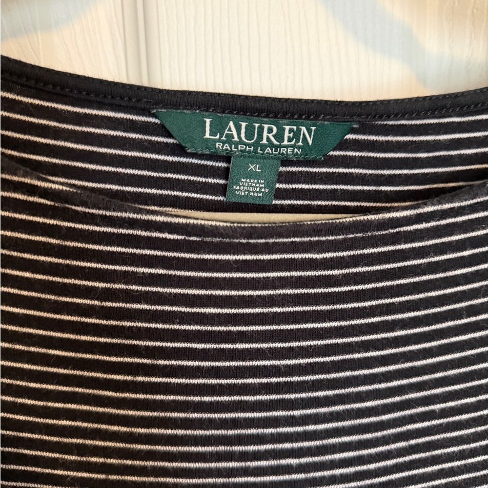 Lauren Ralph Lauren Navy White Striped Bell Sleeve Top Size XL Preppy Classic - Picture 4 of 6